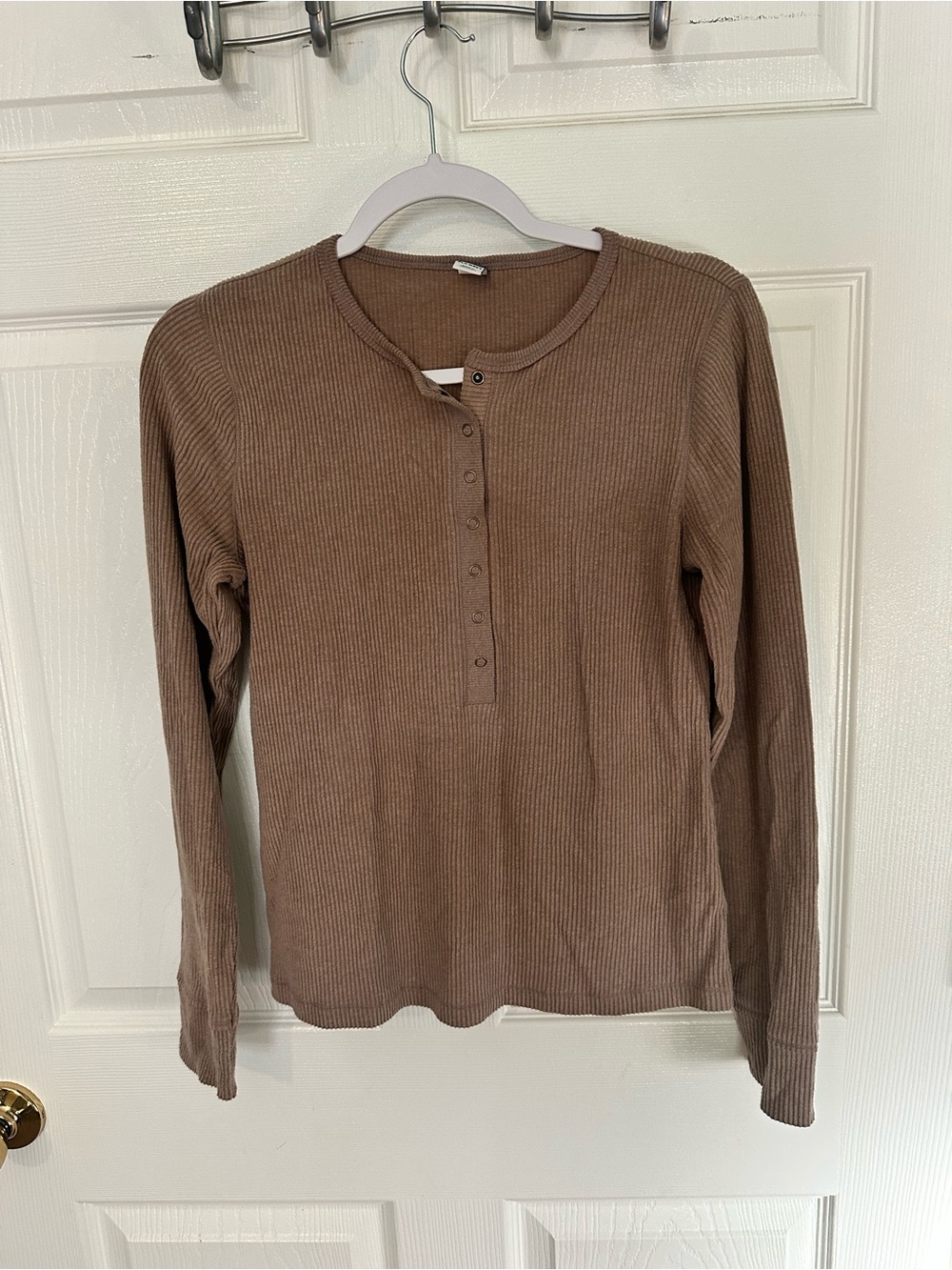 Old Navy Brown Ribbed Henley Long Sleeve Top